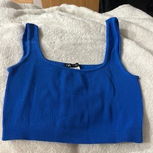 Vibrant Blue Sleeveless Ribbed Crop Tank Top
